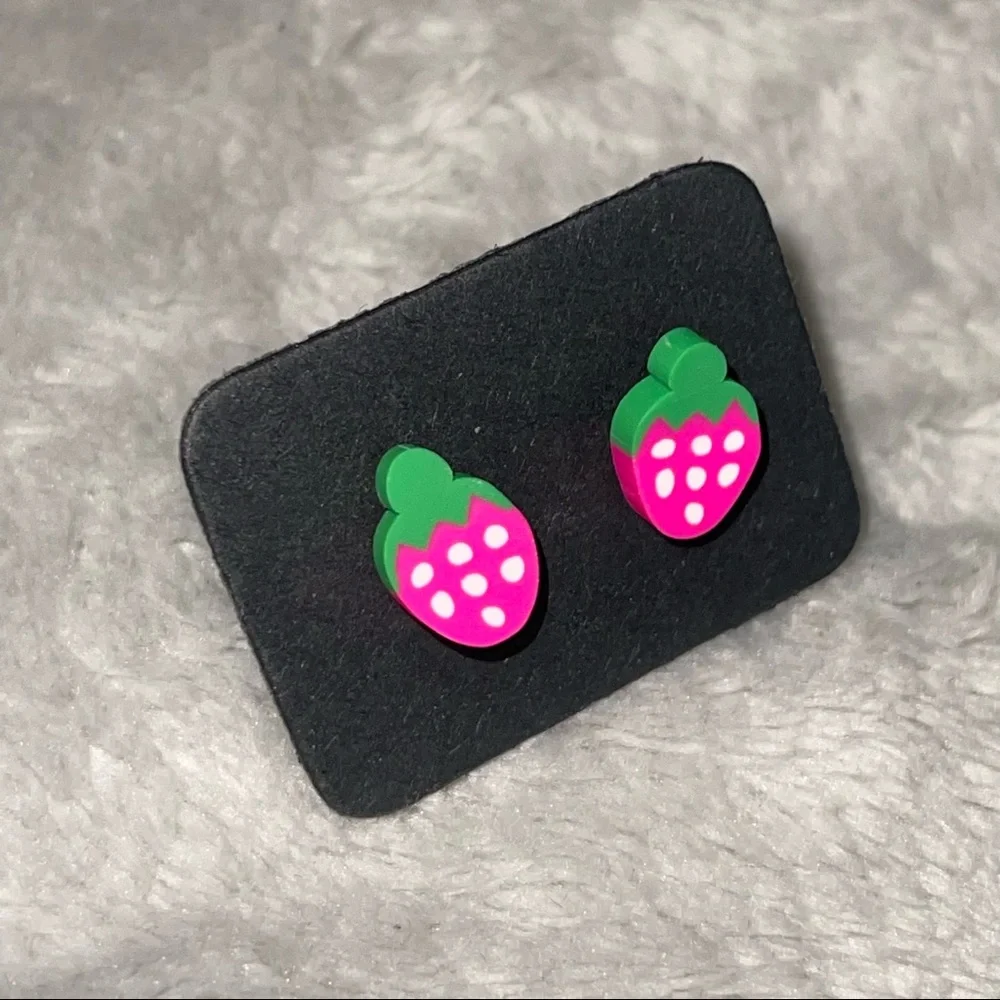 New Handmade Artisan Strawberry Polymer Clay Hypoallergenic Stud Earrings